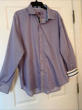 Robert Graham Purple White Striped Button Down Shirt Men’s Sz 3XL